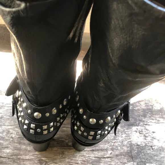 Kelly & Katie Becca Black Leather Studs Knee High Boots Size 8.5M - Picture 8 of 15